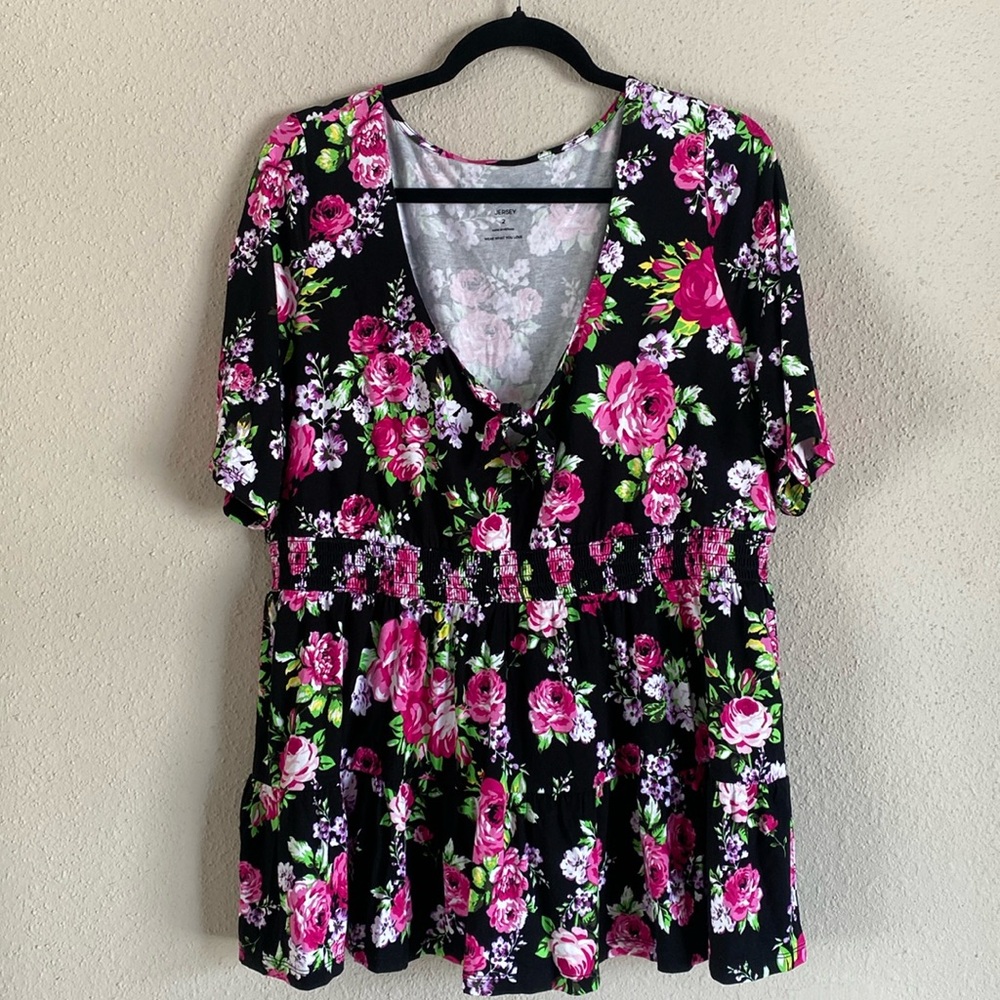 Torrid Black Floral V-Neck Blouse